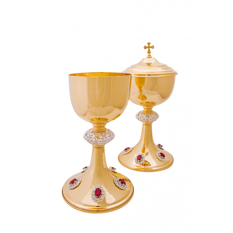 Gilded brass chalice with silver elements - 23 cm (59) - Best Catholic Shop