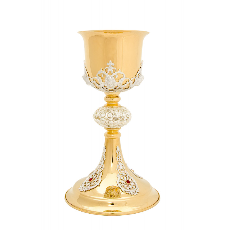 Gilded brass chalice with silver elements - 23 cm (64) - Best Catholic Shop