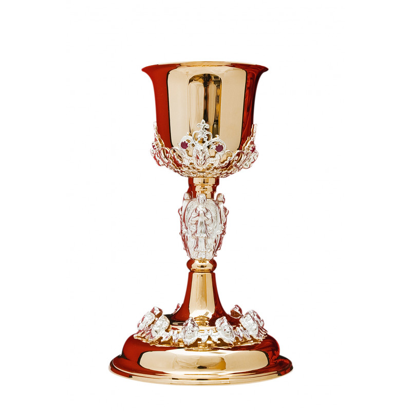 Gilded brass chalice with silver elements - 23 cm (66) - Best Catholic Shop