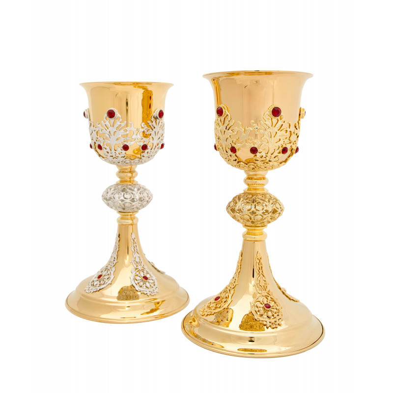 Gilded brass chalice with silver elements - 23 cm (67) - Best Catholic Shop
