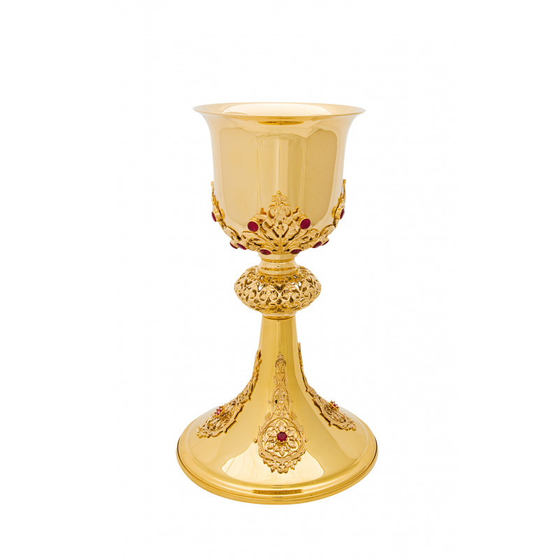 Gilded brass chalice with gold elements - 23 cm (68) - Best Catholic Shop