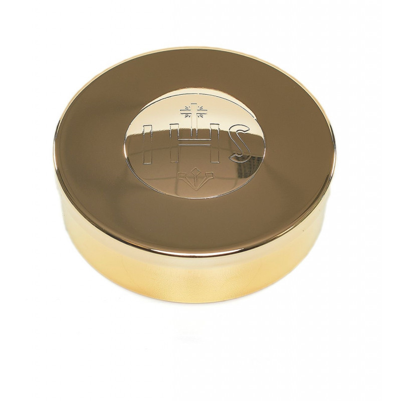Church pyx in brass with IHS inscription, gold-plated (3) - Best Catholic Shop