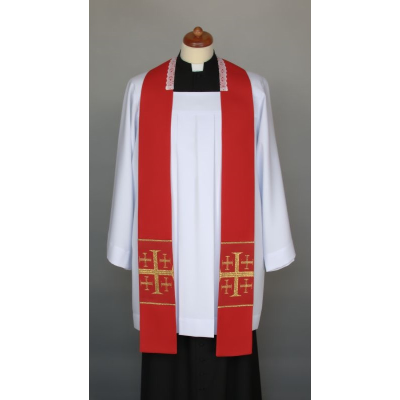Red sermon stole, short, cross patched (4) - Best Catholic Shop