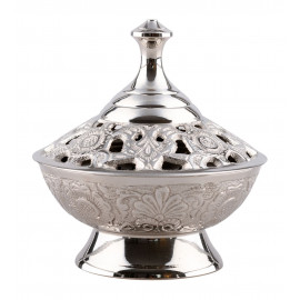 Incense burner - silver, nickel-plated with lid - 11 cm (4.3 inches)