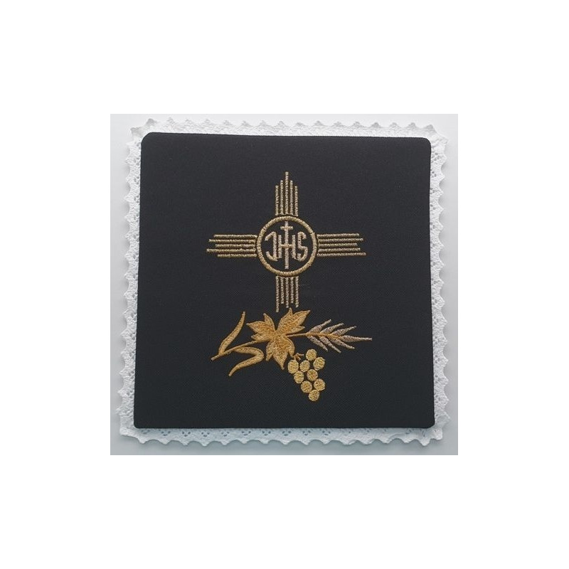 Chalice pall black embroidered IHS (3) - Best Catholic Shop