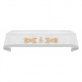 Embroidered IHS + guipure altar cloth (21)