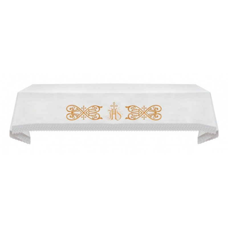 Embroidered IHS + guipure altar cloth (21) - Best Catholic Shop