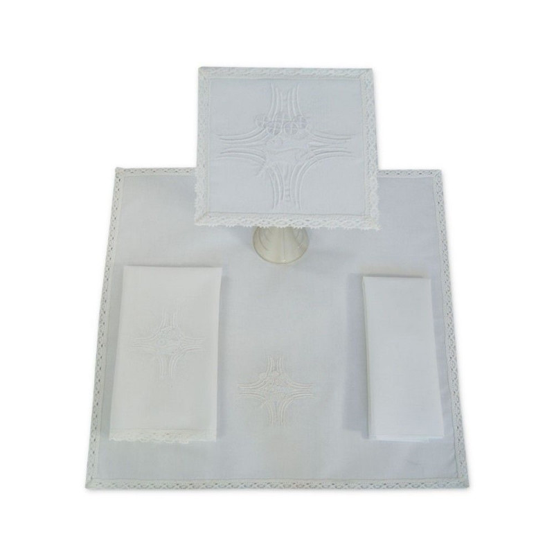 Chalice linen set, white fish embroidery (16) - Best Catholic Shop