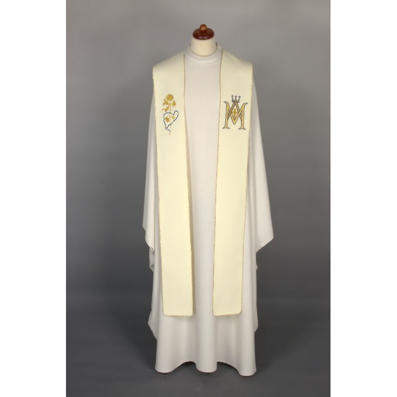 Embroidered Marian stole - Emblem M, crown (15) - Best Catholic Shop