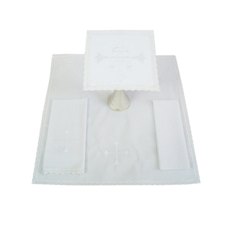 Chalice linen set, white embroidery, Alpha and Omega (18) - Best Catholic Shop