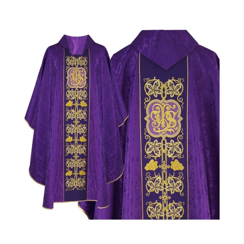 Purple Gothic chasuble with embroidery - jacquard fabric (52) - Best Catholic Shop