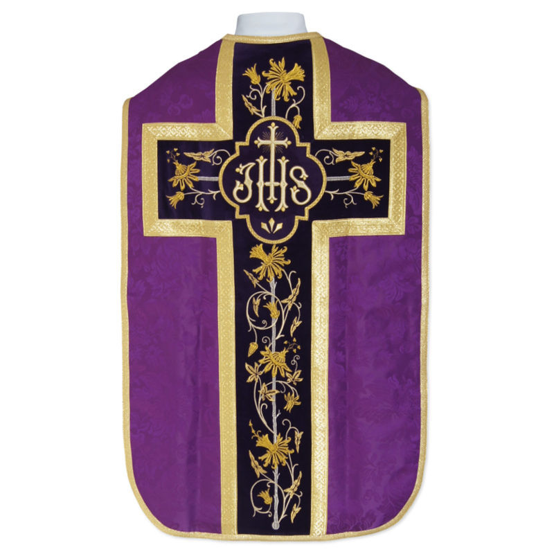 Roman chasuble - damask fabric IHS (23) - Best Catholic Shop