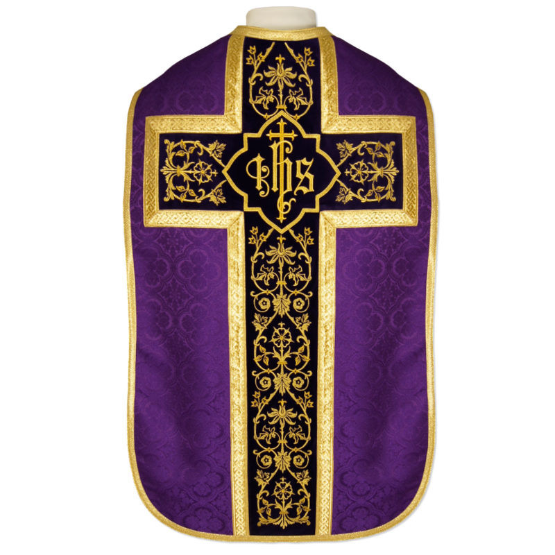 Roman chasuble - damask fabric IHS (28) - Best Catholic Shop
