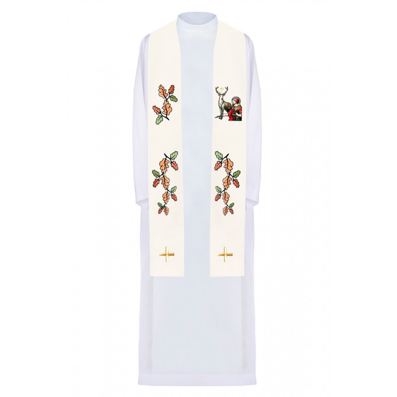 Embroidered ecru stole Saint Hubert (3) - Best Catholic Shop