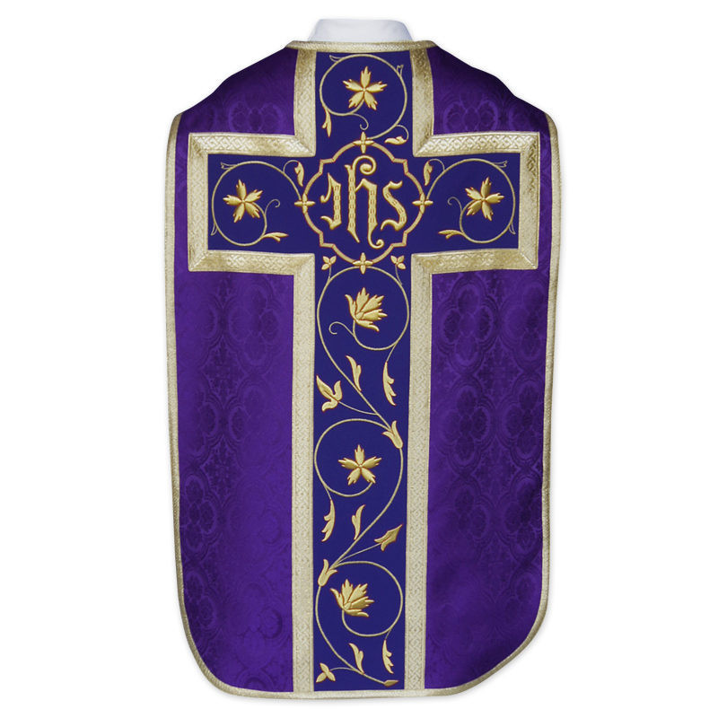 Roman chasuble - damask fabric IHS (37) - Best Catholic Shop