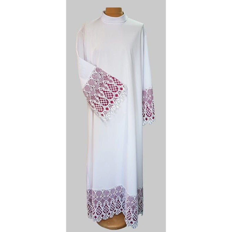 Priest alb with guipure - lining color (03) - Best Catholic Shop