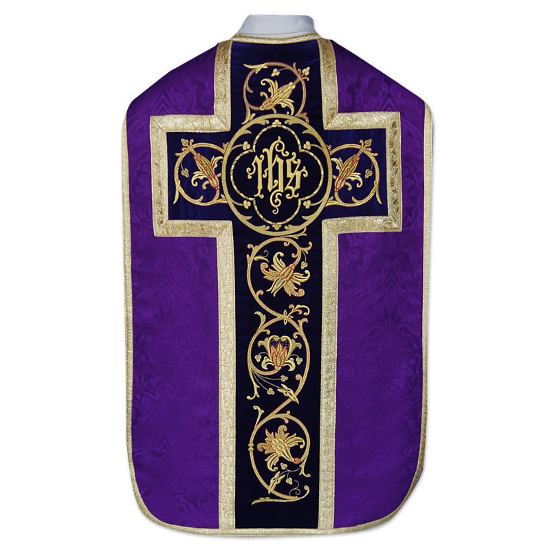 Roman chasuble - damask fabric IHS (40) - Best Catholic Shop