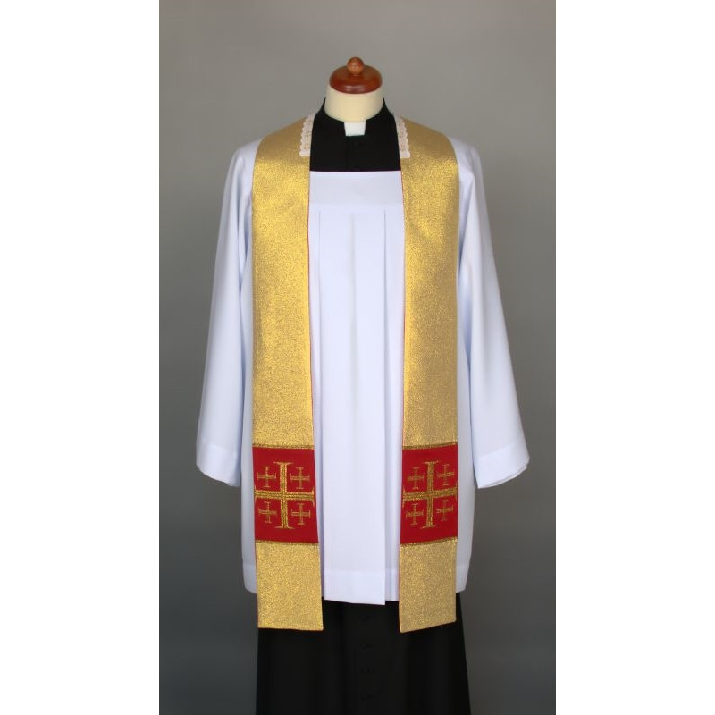 Gold sermon stole, short, cross patched (1) - Best Catholic Shop