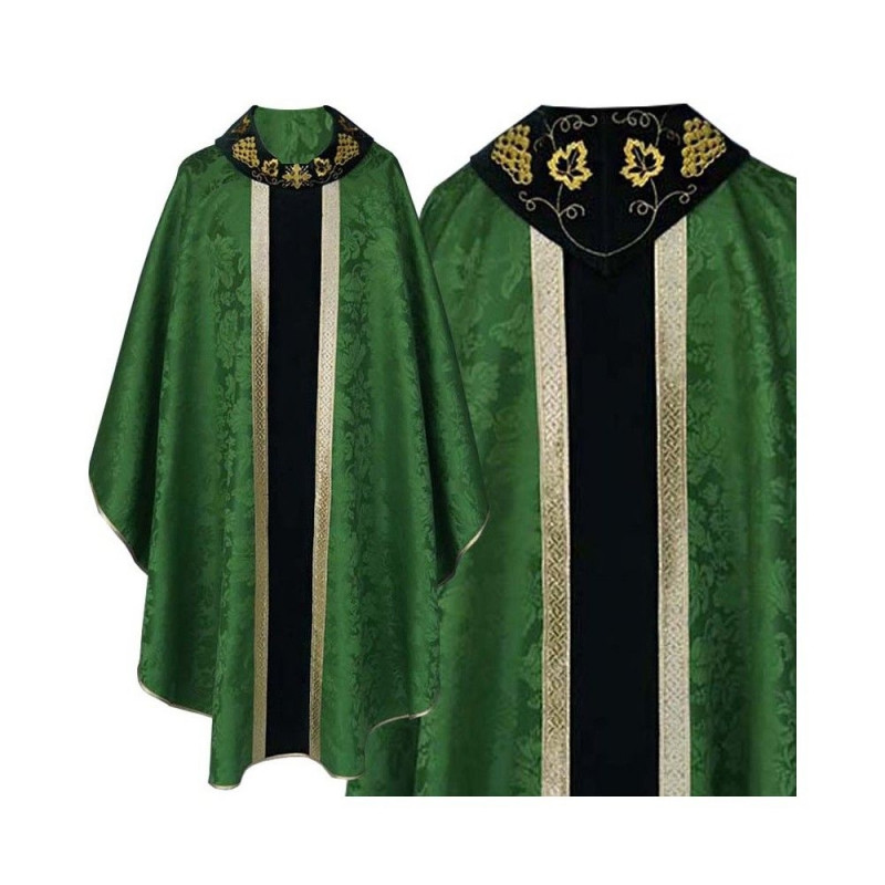 Gothic chasuble green embroidered collar - plain fabric (48) - Best Catholic Shop