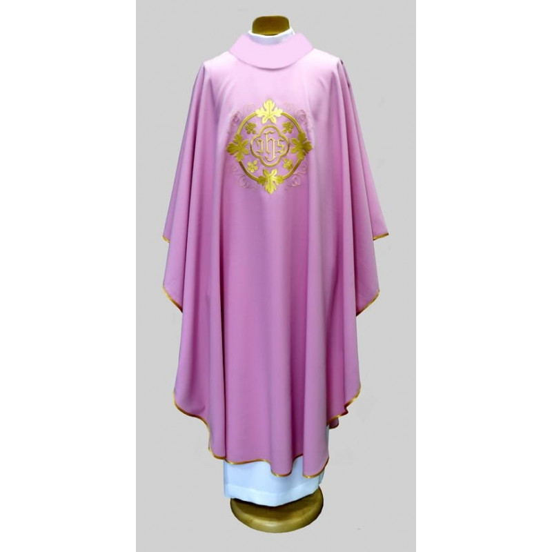 Embroidered chasuble pink - IHS (02) - Best Catholic Shop