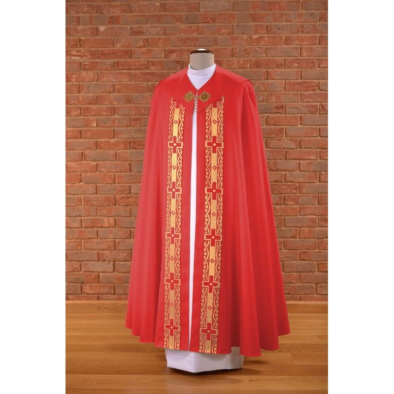 Red cope with decorative stripes (65) - Best Catholic Shop