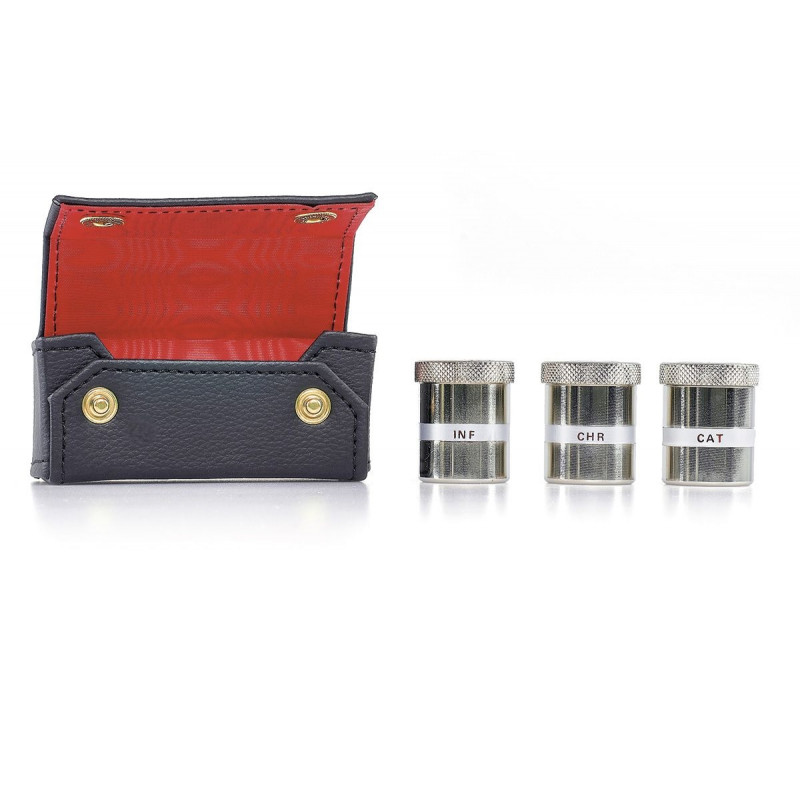 Three oil containers in case, nickel (5) - Best Catholic Shop