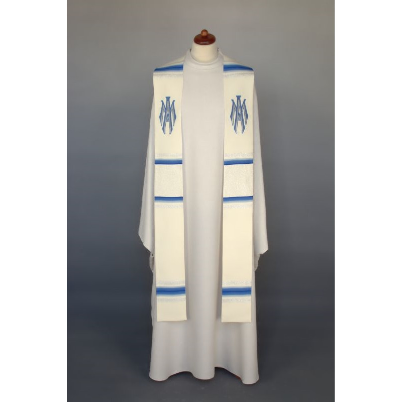 Embroidered Marian stole - white and blue (9) - Best Catholic Shop