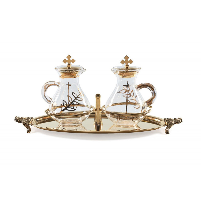 Glass Mass cruet + tray (9) - Best Catholic Shop
