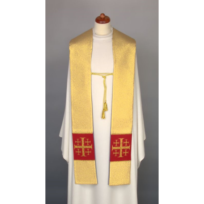 Double-sided gold/red stole with decorative cord (23) - Best Catholic Shop